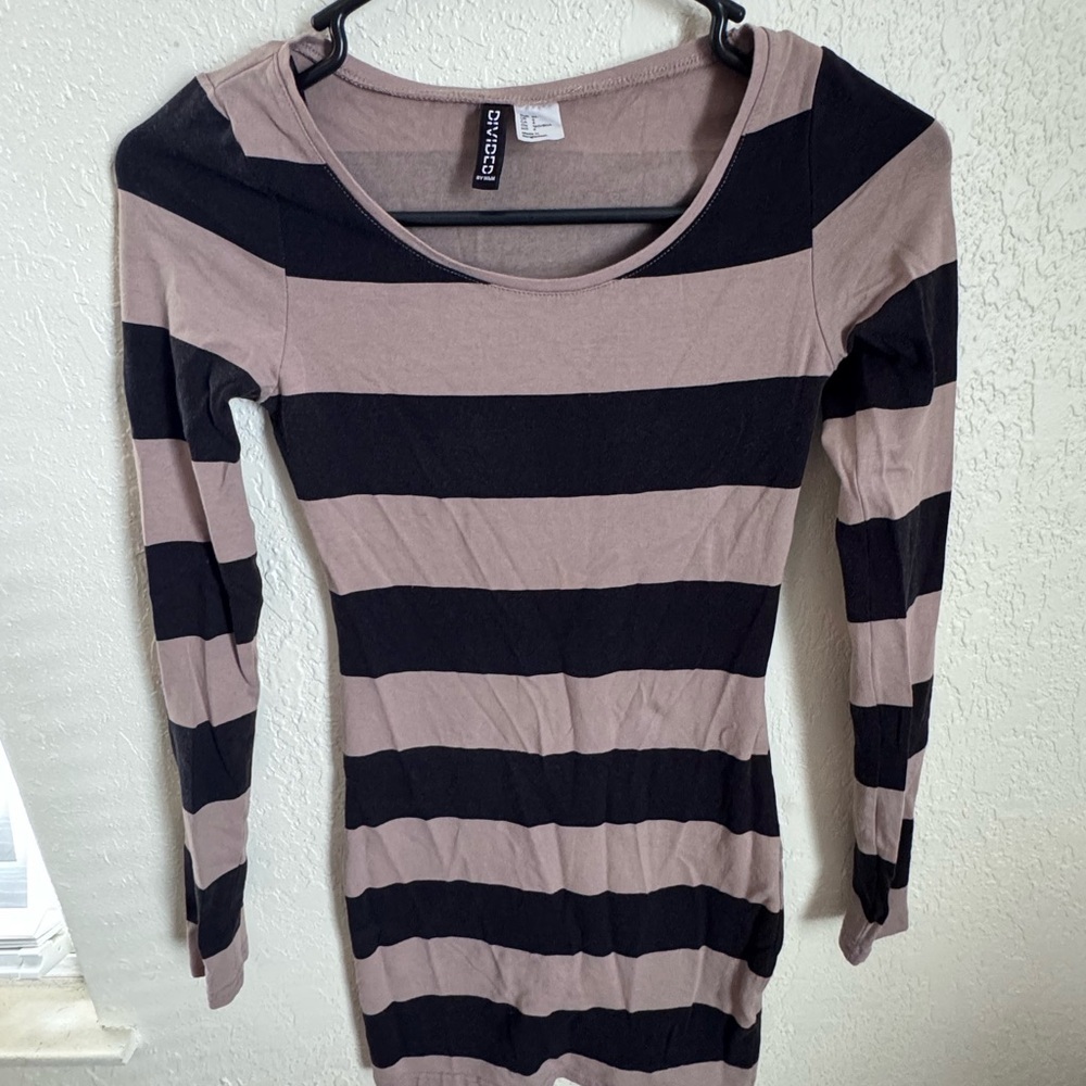 H&M Black and Taupe Striped Mini Dress (Fits like a size 0)